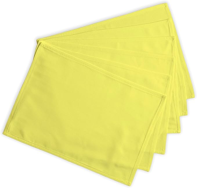 Calicot Placemats Set of 6 100% Cotton Washable Cloth Place Mats, Reusable Table Mats for Spring/Summer & Thanksgiving Christmas Decorations Kitchen Dining Party Wedding (Lemon Yellow, 13" x 19")