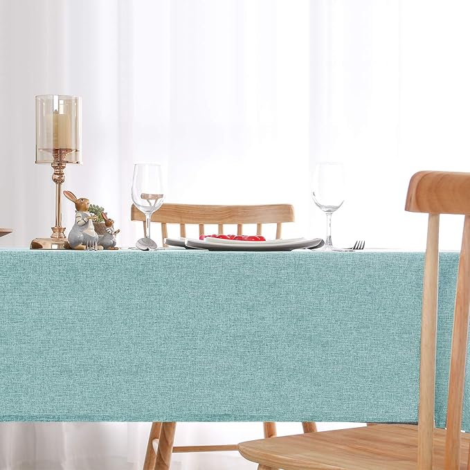 Hiasan 2 Pack Faux Linen Square Tablecloth - Wrinkle and Stain Resistant Washable Table Cloth for Kitchen Dining Room Holiday Table Cover for Party Dinner, Aqua, 60 x 60 Inch