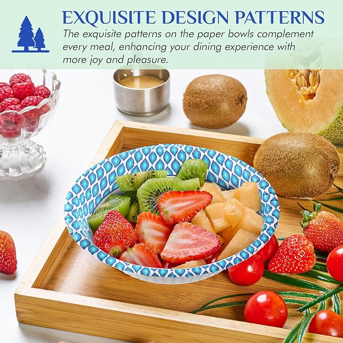 MUCHII 300 Count Paper Bowls 10 Oz Disposable Bowls, Printed Soak Proof Small Bowls for Snacks, Dessert, And Light Lunch Meals
