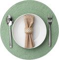 Round Placemats Set of 12 Plastic Woven Placemats Washable Wipeable Table Mats for Dining Table Heat Resistant Non-Slip Circle Place Mats (Green)