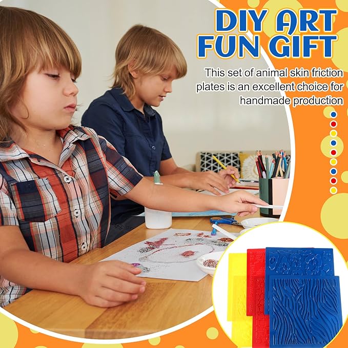 Colingmill 6 Set Textured Rubbing Plates for Kids Art 7 Inch Animal Texture Rubbing Plates Snake Giraffe Zebra Lizard Elephant Leopard Skins Painting for Art Projects DIY Fun Gift