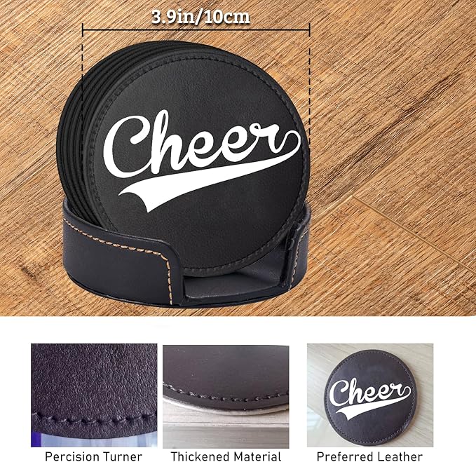 Custom Leather Coasters Set of 6 with Holder, Personalized Coasters with Logo Photo Text,Customized Coaster for Coffee Table Bar Wine Cup Kitchen Desktop Decor (Style 2)