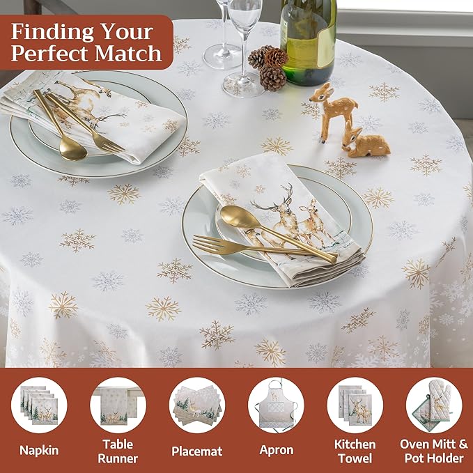 Maison d' Hermine Table Cloth Round Table 100% Cotton 69 Inches Fall Tablecloth Reusable Everyday Use for Thanksgiving Christmas Decorations Dining Farmhouse Party (Deer in The Woods)