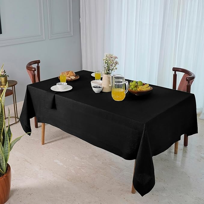 D'Moksha Homes Black Linen Tablecloth 60 x 84 Inch - 100% Pure Linen Table Cloth for Rectangle Tables - Machine Washable Tablecloth for Spring, Easter