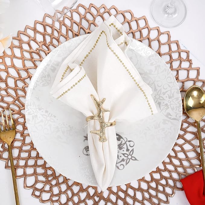 12 Pcs Napkin Rings Set - Farmhouse Cloth Napkin Holders - Ideal Décor for Christmas, Weddings, Family Gatherings, Formal Dinners, Banquets & Everyday Dining (Gold) - ALPHA Living HOME