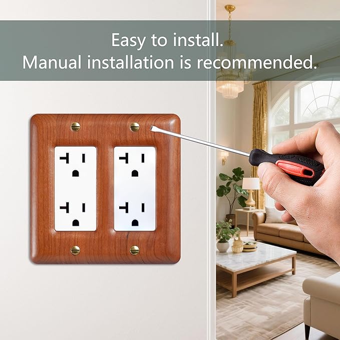 Double Toggle Light Switch Cover Plate Cherry Wood 2 Gang Switch Plate Covers Premium Wood Light Switch Cover Plate Durable and Elegant Design