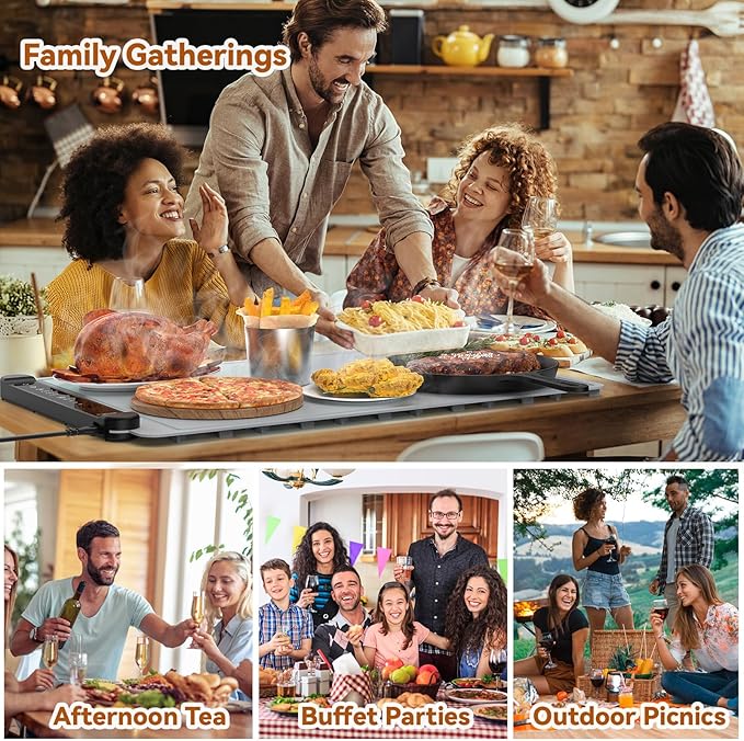 Warming Trays for Buffets Party - Warming Mat for Food - Food Warmer Mat Silicone Heating Mat for Food Heating Trays to Keep Food Warm at Party Electric Warming Tray