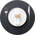 Jovono 15" Faux Leather Big Round Placemats Set of 6 - Washable Heat Resistant Non-Slip Dining Table Mats with Fabric Texture for Kitchen Home Party Decor, Black