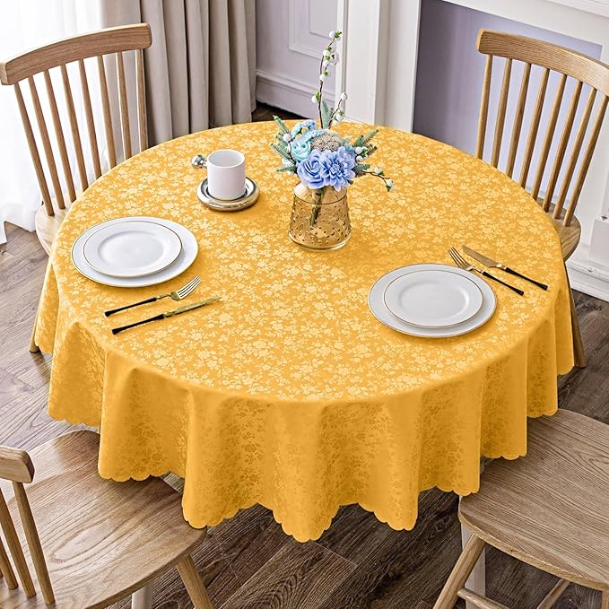 Smiry Round Table Cloth, Waterproof Heavy Duty Vinyl Tablecloths, Wipeable Washable Table Cover for Kitchen and Dining Room (Mustard Yellow, 70" Round)
