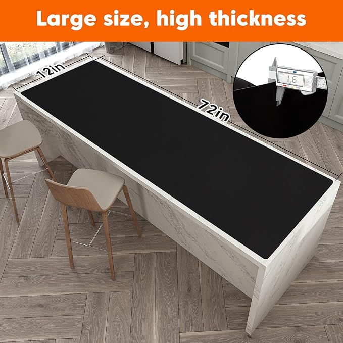 Large Silicone Mats for Kitchen Counter,12"x72" Cuttable Silicone Roll for Silicone Heat Resistant Mat Silicone Placemat Cabinet Liner,New Skin-Friendly Material Countertop Protector,Black
