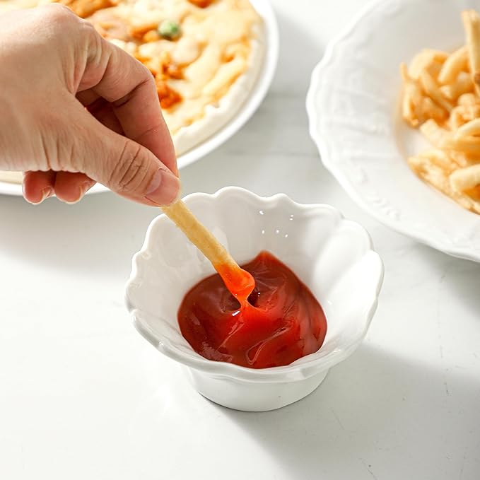 UIBFCWN 3.3oz White Dipping Bowl Set of 10, 3.7inch Ceramic Soy Sauce Dishes, Small Pinch Bowls for Condiment Sushi Olive Oil Ketchup, Dipping Sauce Cups/Bowls/Dishes for Kitchen