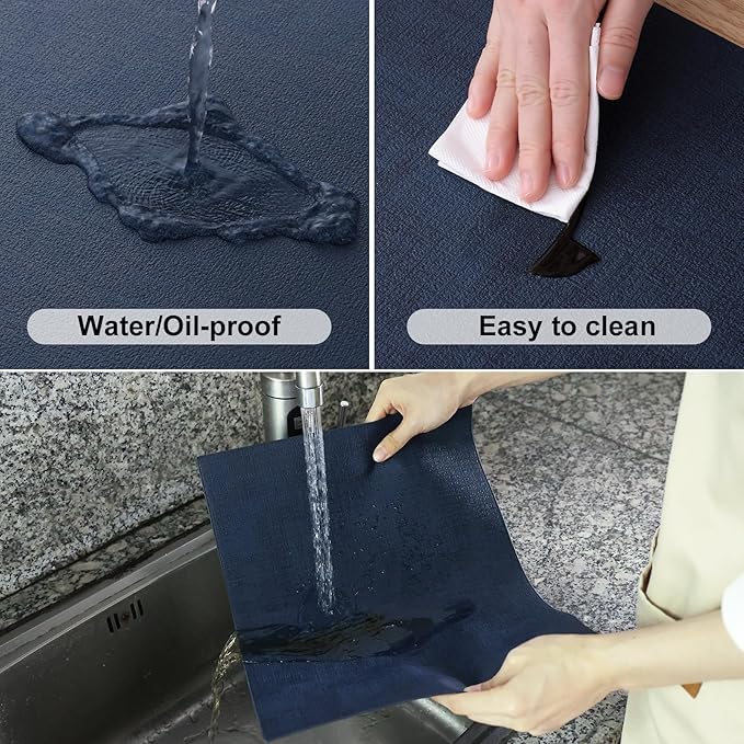 Homaxy Faux Leather Heat Resistant Placemats for Dining Table Set of 6, Waterproof Wipeable Washable PU Table Mats, Easy to Clean Anti-Slip Place Mats, 11.8" x 17", Navy Blue