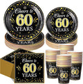 Pickmesh 250 Pcs 60th Birthday Disposable Tableware Set Black and Gold Cheers to 60 Years Disposable Paper Plates Napkins and Cups for 60th Birthday Wedding Anniversary Party Supplies Decorations
