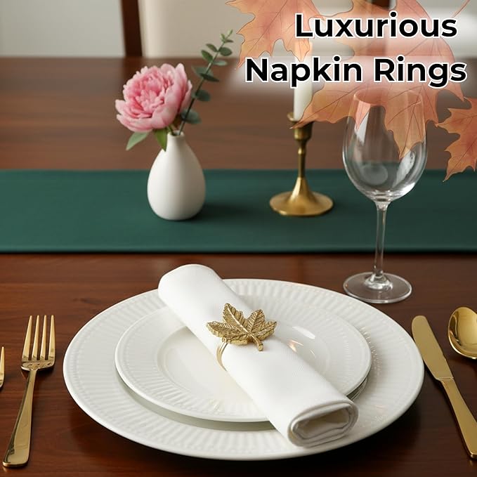 CLEENTABLEThanksgiving Napkin Rings Set-12 Pcs Fall Napkin Holders Metal Leafs Rings Holders Buckle Table Decor for Autumn Thanksgiving Halloween Wedding Home Party Supplies Antique Gold