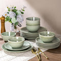 AmorArc Ceramic Dinnerware Sets for 6, 18 Pieces Handpainted Plates and Bowls Set, Scratch Resistant Stoneware Dishes Set, Dishwasher & Microwave Safe, Olive Green