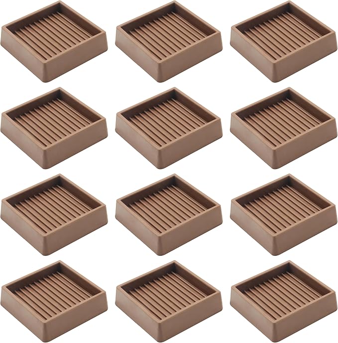 2X2 Rubber Caster Cups, Non Slip Furniture Pads, Anti-Slip Gripper, Anti Skid Furniture Feet, Anti Slide Floor Protector for Bed Couch Table Chair Stoppers - 12 Pack, Brown