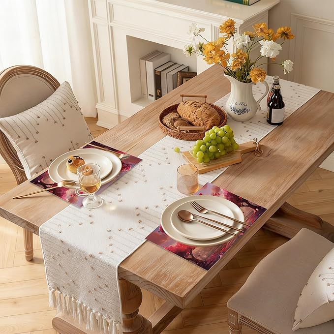 Valentines Day Placemats Set of 6, Valentines Love Heart Heat Resistant Washable Table Placemats for Christmas, Thanksgiving, Party, and Daily Dining