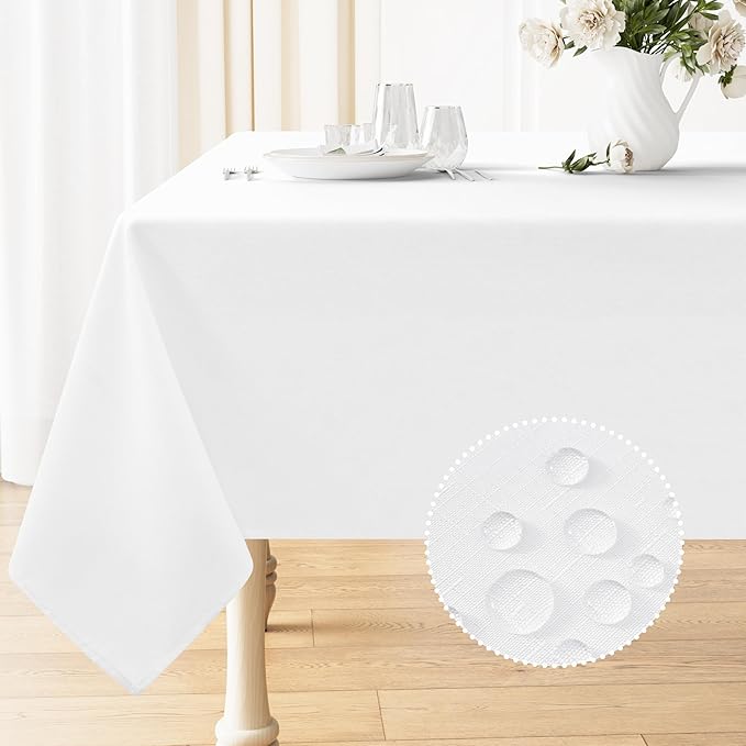 Smiry Square Table Cloth Linen Textured, Waterproof Spillproof Anti-Wrinkle Burlap Tablecloth, Washable Decorative Fabric Table Cover for Dining, Party, Banquet, 54 x 54 Inch, White