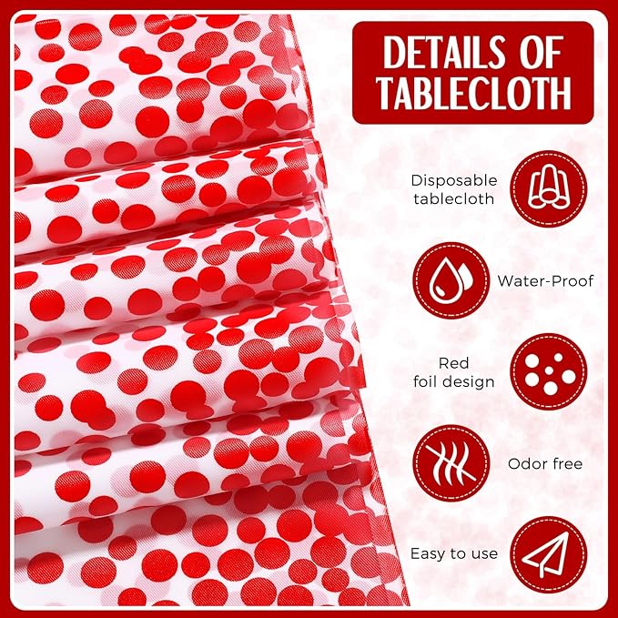 Breling 24 Pack White and Red Disposable Plastic Tablecloths and Satin Table Runner Set, 54 x 108 Inch Tablecloth, 12 x 108 Inch Table Runners for Wedding Graduation Birthday Baby Shower