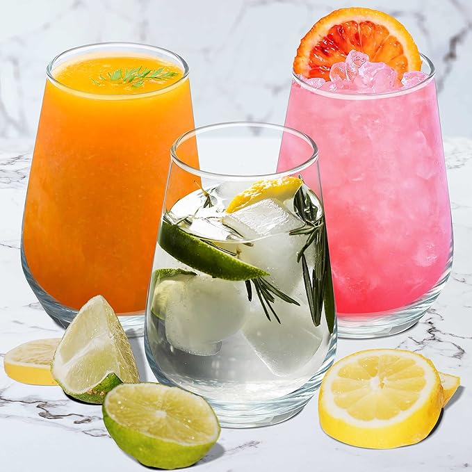 DISCOUNT PROMOS 10 Vaso Silicia Stemless Wine Glasses Set, 16 oz. - Clear, Orb-Like, Thick base - Clear