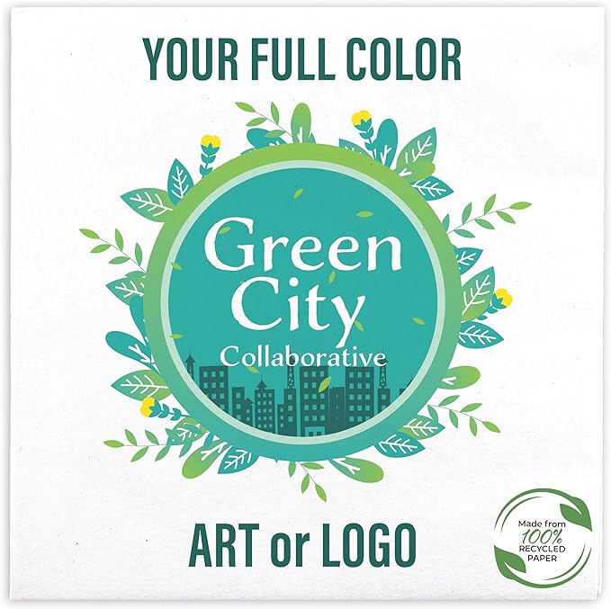 B.E. Green 100% Recycled Custom Cocktail Napkins - Personalized 100% Recycled Napkins - Eco-friendly & Full-Color Digital Printed - Weddings, Events & Celebrations - Pack of 50 - Non-Embossed, 5"x 5"