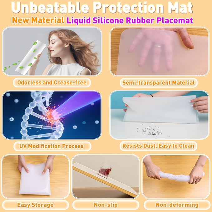 Silicone Placemat Set of 4,Heat Resistant Non-Slip Silicone Mat for Dining Table and Kitchen,Waterproof Wipeable Easy Clean Upgrade Table Mat 15.8"x11.8" Ultra-Thin Semi-Transparent(White)
