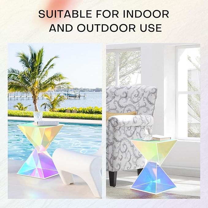 BECHAEO 12.6" Iridescent Acrylic Side Table, Small End Tables for Small Spaces, Modern Acrylic End Tables Living Room Nightstand with Irregular, Lightweight Farmhouse Outdoor Side Tables for Patio
