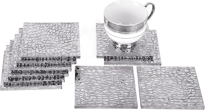 Premium Engraved Table Coaster, Drink Coasters Set of 12-4 Inch Coaster Set for Tabletop, Coffee Table Protection, Home Decor Accent, Non Slip Drink Mats (Silver) - ALPHA Living HOME