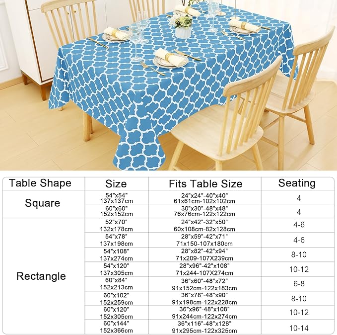Smiry Rectangle Table Cloth, Waterproof Vinyl Tablecloth with Flannel Backing for Rectangle Tables, Wipeable Spillproof Plastic Tablecloths for Dining, Camping and Indoor (60"x84", Light Blue)