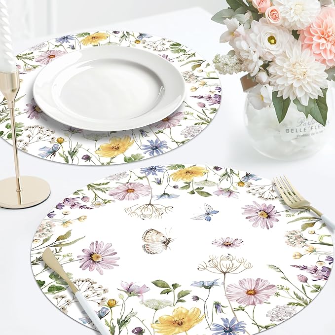 50PCS Watercolor Floral Paper Placemats - Disposable Table Mats for Wedding/Brunch/Party Decor, Elegant Flower Wreath Design, Oil-Resistant & Eco-Friendly Table Setting Supplies