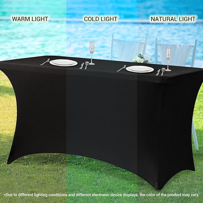 Obstal 4Ft Stretch Spandex Table Cover for Standard Folding Tables - 2 Pack Universal Rectangular Fitted Tablecloth for Party, Banquet, Events, Trade Show (Dusty Blue, 48L x 24W x 30H Inches)