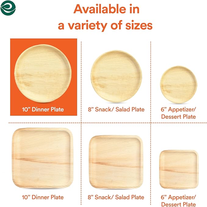 ECO SOUL Palm Leaf Disposable Bamboo Plates 10" Round Compostable & Biodegradable Party Plates for Dinner, Weddings, Parties & Events 50 Count