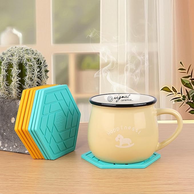 Silicone Drink Coasters Set of 8,Flexible & Heat-Resistant - Perfect for Home Decor & Table Protection (Saltwater/Mango)