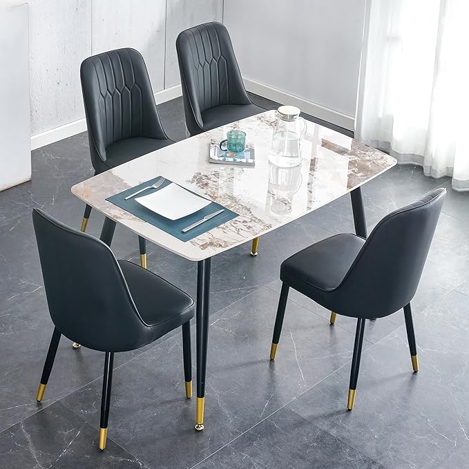 5 Piece Dining Table Set, 4 Chair Dining Table Set, Sintered Stone Kitchen Table Top and Modern Chairs Set of 4 for Kitchen Dining Room, Small Space