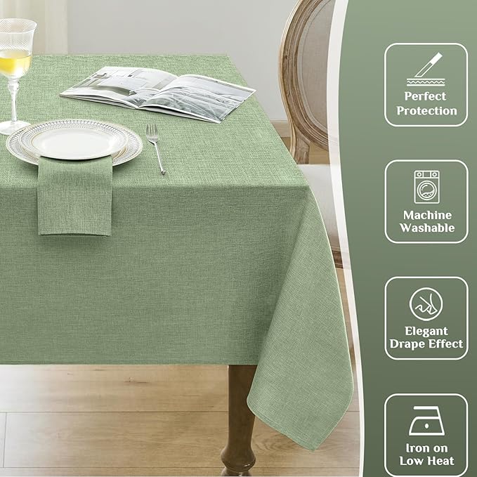 Softalker Large Tablecloths Rectangular 120 x 60 inch Linen Textured Table Cloth Outdoor Waterproof, Stain and Wrinkle Resistant,Sage Green Table Cloths for 6/8 Foot Rectangle Tables Decor for Spring