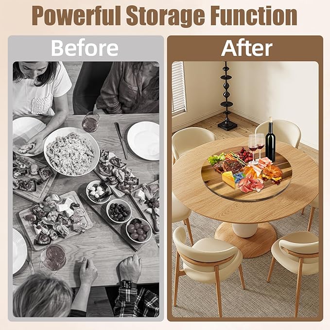 30'' Acacia Wooden Lazy Susan with 360 Rotation for Dining Table Top,Extra Large Wooden Serving Tray with Heavy Duty Rotating Wheel for Kitchen,Dining Table