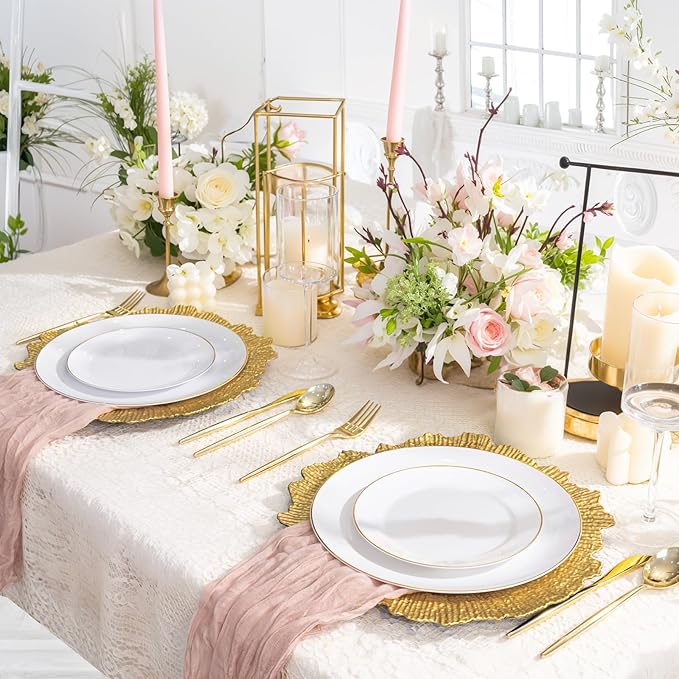 LIYH 24 Pcs Charger Plates 13'' Gold Charger Round Plates Reusable Chargers for Dinner Plate Great for Table Setting Wedding Party Decoration