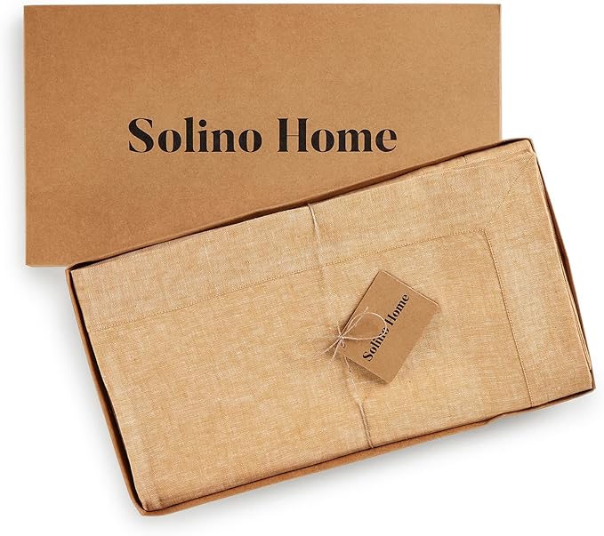 Solino Home Linen Tablecloth 60 x 120 Inch - 100% Pure Linen Golden Nugget Table Cloth for Rectangle Tables - Athena, Machine Washable Tablecloth for Spring, Easter