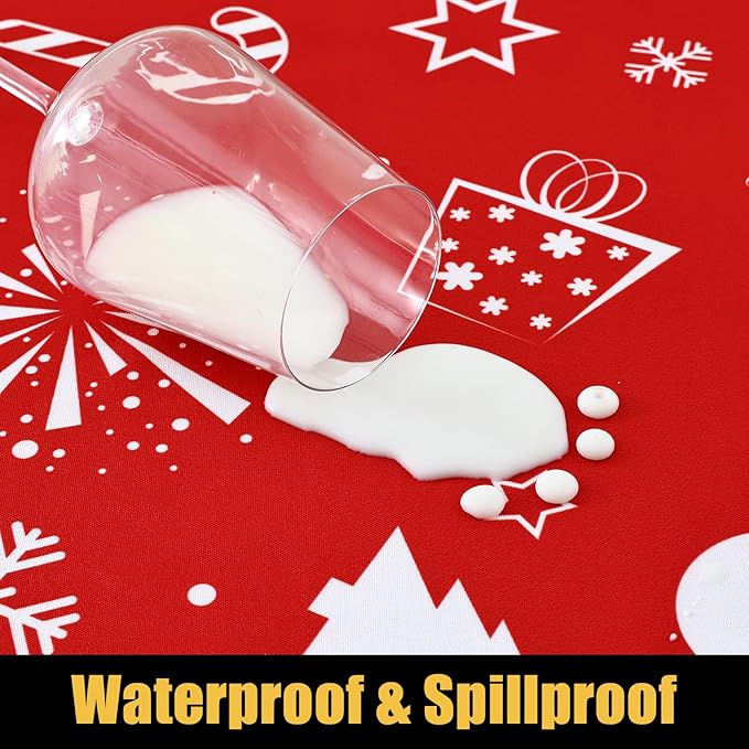 Smiry Rectangle Christmas Table Cloth, Waterproof Elastic Fitted Tablecloths for 6 Foot Tables, Washable Polyester Table Cover for Christmas Dinner (Snowflower, 30"x72")