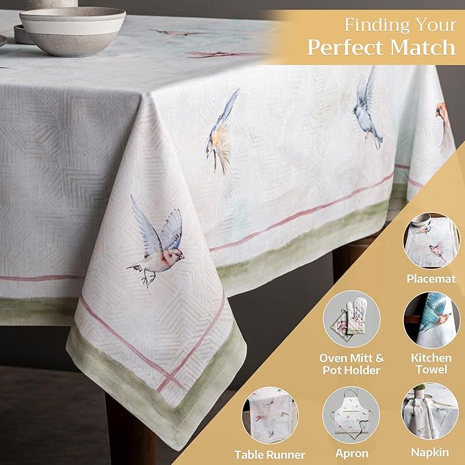 Maison d' Hermine Table Cloth Square Table 100% Cotton 54 x 54 Inches Tablecloth Reusable Decorative for Dining Room Farmhouse Home Valentines Day Decorations Spring Summer - Flying Birds