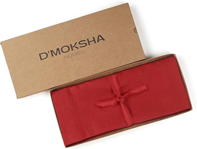 D'Moksha Homes Linen Bright Red Table Runner 120 Inches Long - 100% Pure Linen Dining Table Runner 14 x 120 Inch for Valentines, Spring, Easter - Machine Washable