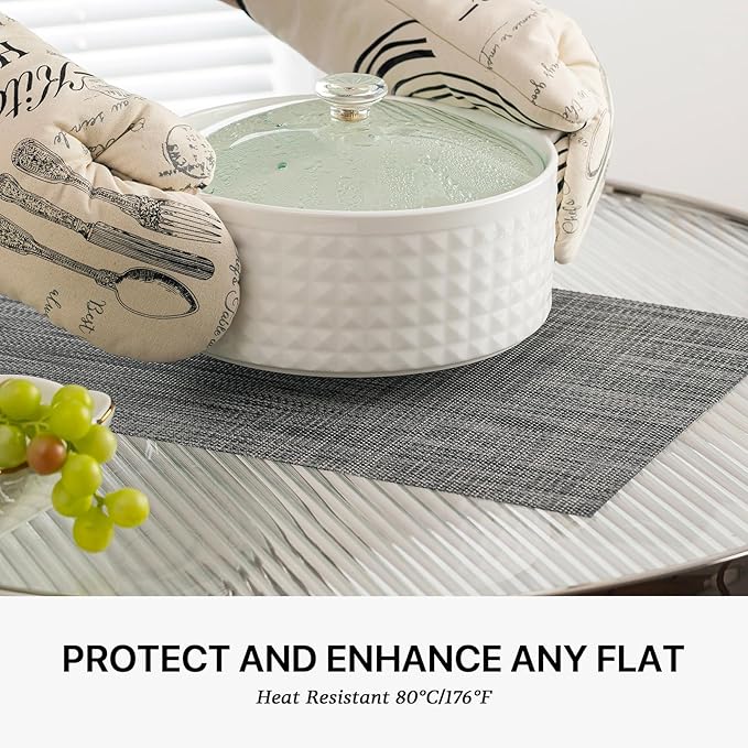 LEXMORE PlaceMats Set of 12 Vinyl/Plastic Woven Place Mats for Kitchen Table Indoor/Outdoor Washable PlaceMat Wipeable Dining Table Mats(Dark Gray)