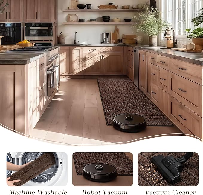 Kitchen Rugs,20" x 48" Non Slip Kitchen Mats for Floor-Thick Stain Resistant Kitchen Floor Mat Runner Carpet for Hallways Entryway Laundry Room Washable(Camel)