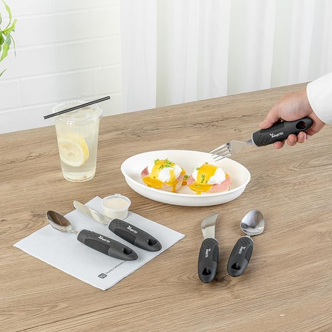 Restaurantware Adaptive Utensils - 1 count Stainless Steel, 9.843 x 5.118 x 1.575 Inches, Ergonomic Eating Aids, Non-Slip Utensil Set for Arthritis, Secure Grip Design, Black