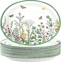 50Pcs Wildflower Oval Paper Plates 10" x 12" Large Disposable Heavy Duty Vintage Green Wildflower Platters Spring Butterfly Flowers Dessert Plates for Seasonal Lunch Dinner Tea Picnic Party Supplies