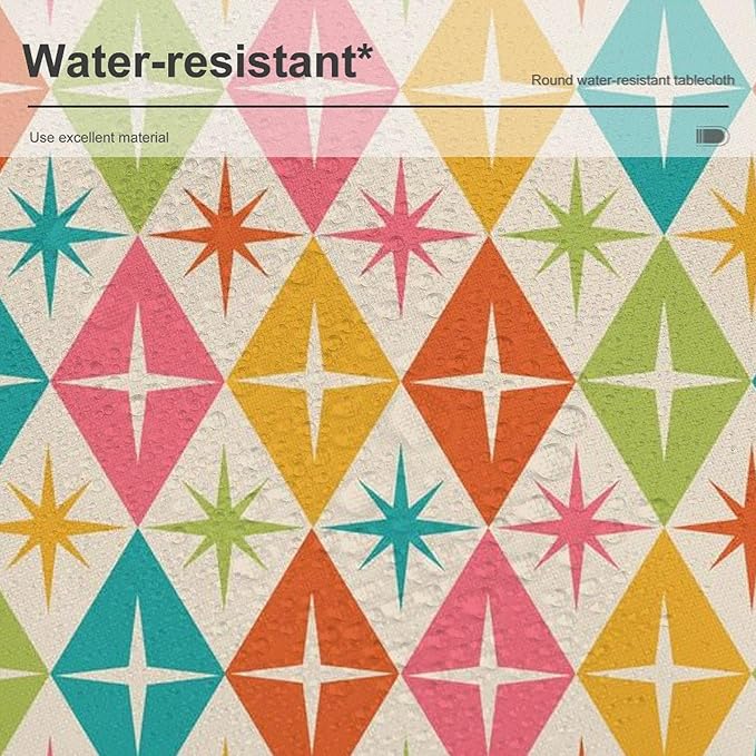 Abstract Geometric Round Tablecloth, Mid Century Retro Abstract Vintage Tablecloth for Home Party Dining Room Kitchen Decor 36Inch(90cm)