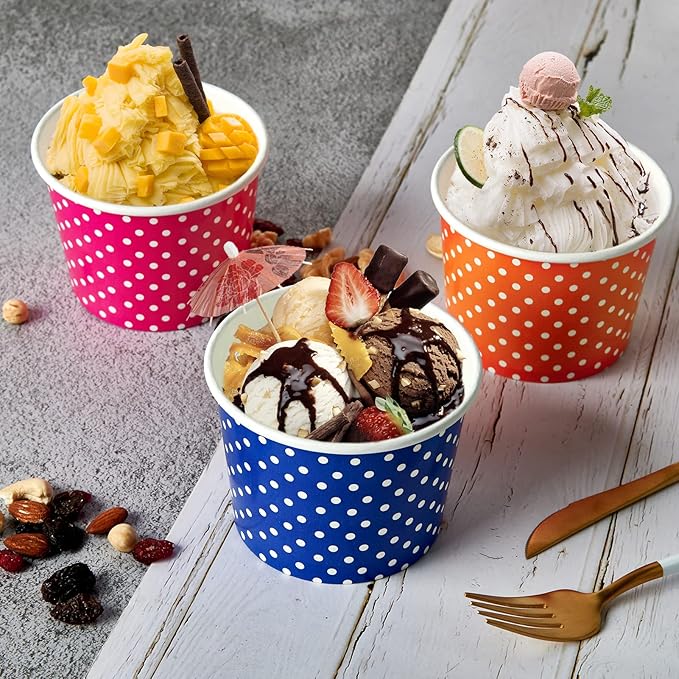 LITOPAK 120 Pack 16 oz Ice Cream Cups, Disposable Dessert Cups for Cold or Hot Food, Coloured Paper Dessert Bowls for Soups, Sundaes, and Ice Cream
