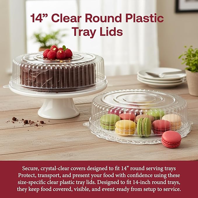 Smarty Had A Party 14 Inch Clear Round Plastic Tray Lids – Stackable Plastic Dome Lids for Catering Trays with Lids, Party Platters & Food Displays – BPA-Free Disposable Dome Covers – 25-Pack