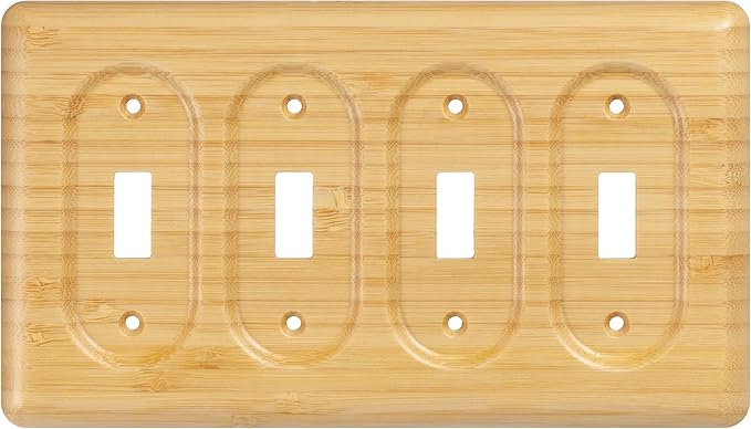 Bamboo Wood Cover Plate for 4 Toggle Switches Quad Size