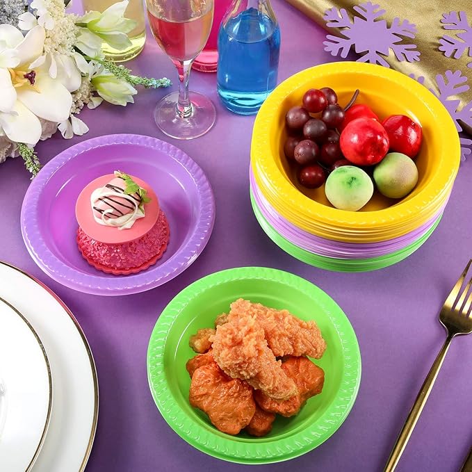 Layhit 100 Pcs Mardi Gras Plastic Bowls 12 oz Disposable Plastic Dessert Serving Party Supplies Salad Candy Snack Bowls for Holiday Wedding Party Picnic